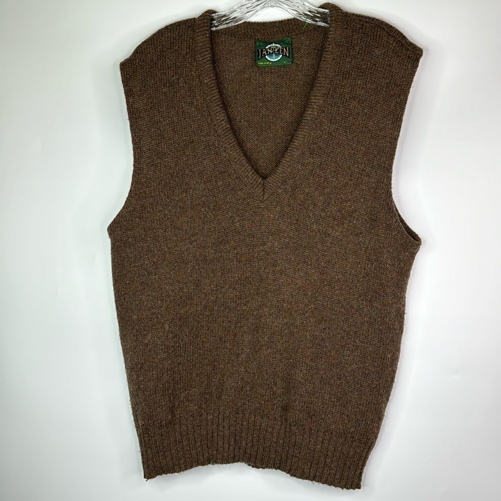 Vintage Jantzen Brown Wool Vneck Sweater Vest Size Large